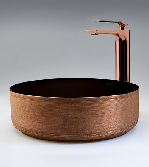 Rose Gold + Black Table Mounted Wash Basin  – Aquant India